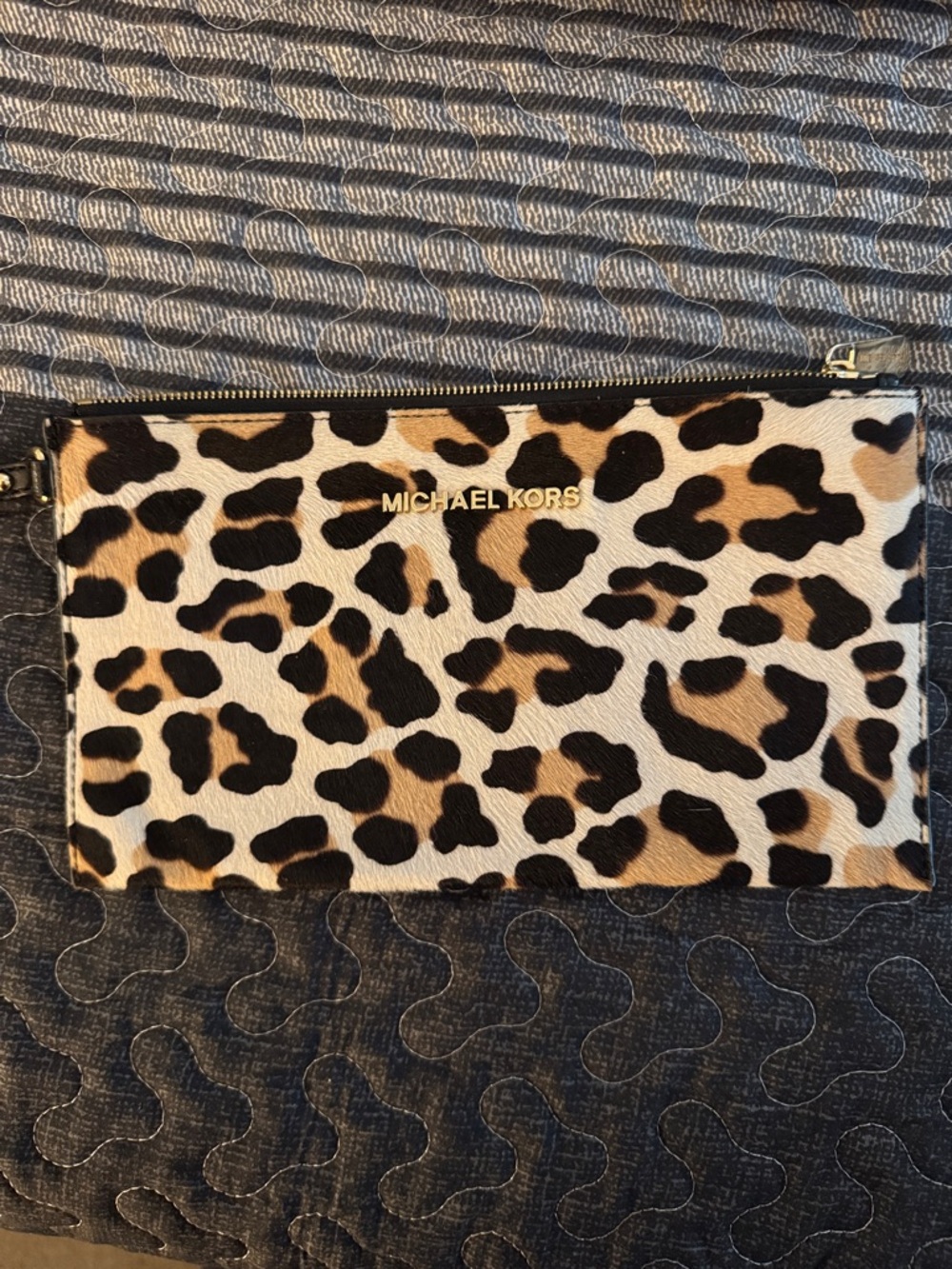 Michael Kors Leopard-Print Zip Clutch with Gold Logo